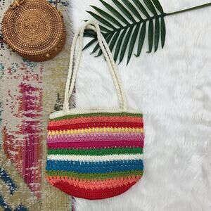 Vintage Lina Boho Bohemian Colorful Crochet Striped Shoulder Bag Purse Pride